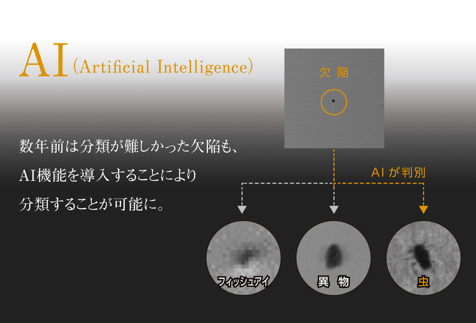 AI 数年前は分類が難しかった欠陥も、AI機能を導入することにより分類することが可能に。